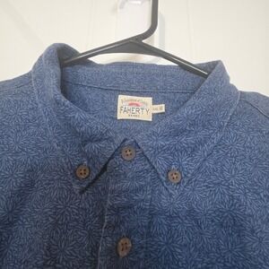 FAHERTY BRAND Mens XXL Short Sleeve Button Up Shirt Blue Leaf Print Casual